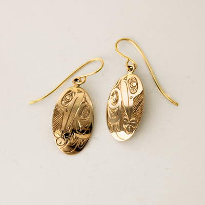 14K Gold Hummingbird Earrings by James Sawyer (Haida)