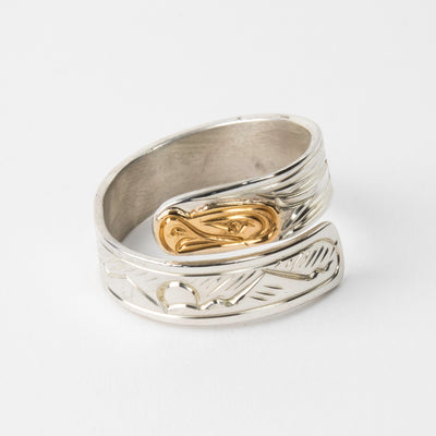 14k Gold & Sterling Silver Eagle Wrap Ring by Agnes Seaweed Wisden ('Namgis)