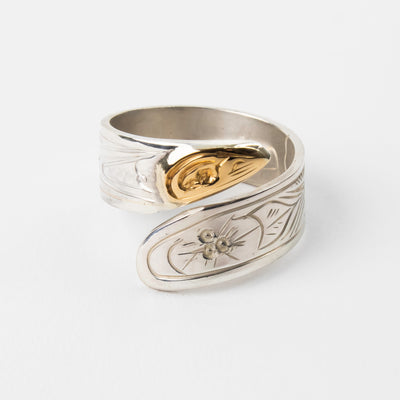 14k Gold & Sterling Silver Hummingbird Wrap Ring by Agnes Seaweed Wisden ('Namgis)