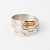 Hand carved 14k gold and silver Orca wrap ring with waves carved by Indigenous Canadian Artist Agnes Seaweed Wisden