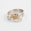  Hand carved 14k gold and silver raven wrap ring with mountains carved by Indigenous Canadian Artist Agnes Seaweed Wisden