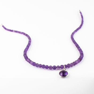 Beaded Amethyst Necklace With Amethyst Charm