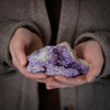 Druzy Amethyst Specimen Being Held By Model For Scale