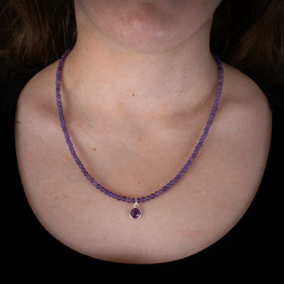 Beaded Amethyst Necklace With Amethyst Charm