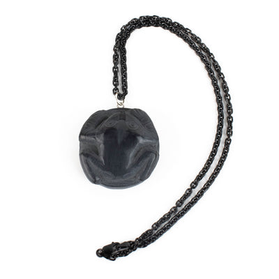 Hand Carved Argillite frog pendant with black ruthenium chain by local Haida Artists Melanie Russ Canadian.