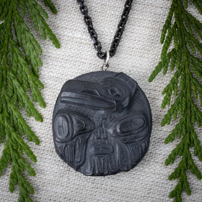 Argillite Raven Pendant by Melanie Russ (Haida)