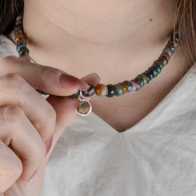 Bloodstone Necklace with  Labradorite Charm.