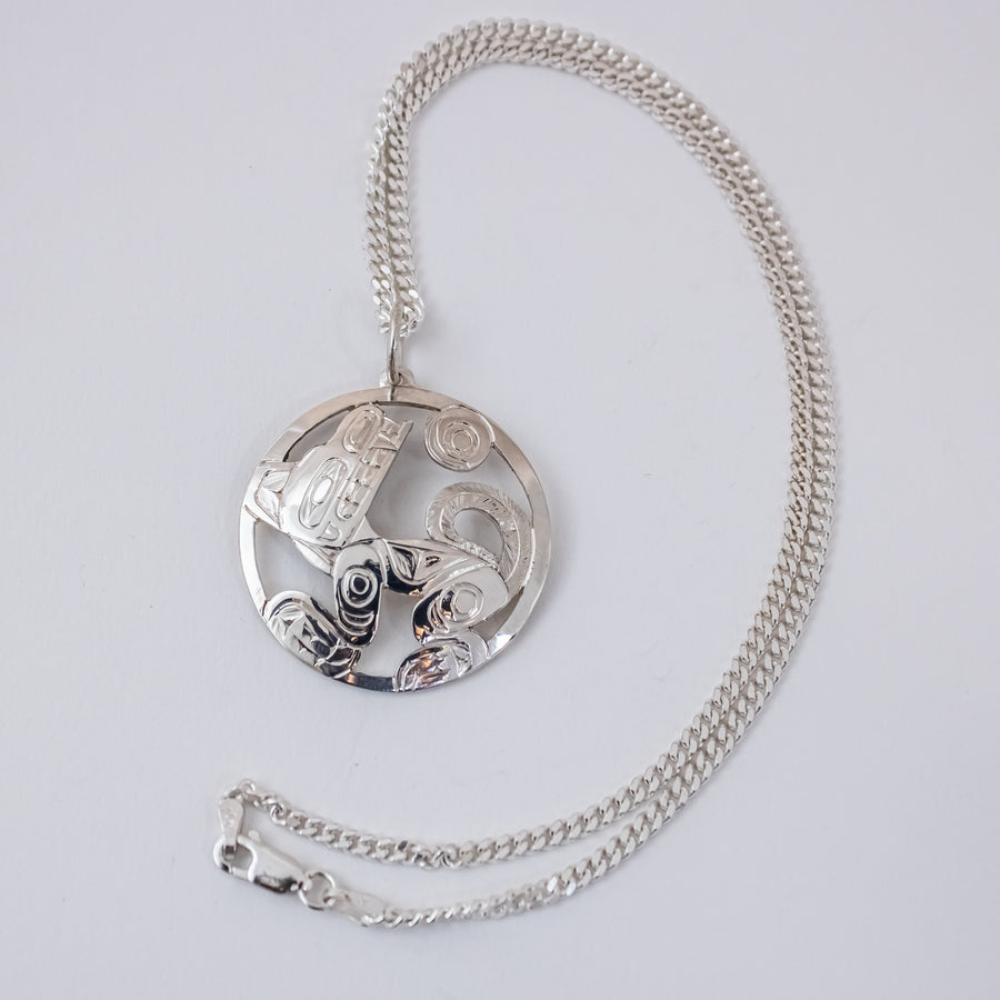 Sterling Silver Wolf Pendant by Ding Hutchingson (Haida)