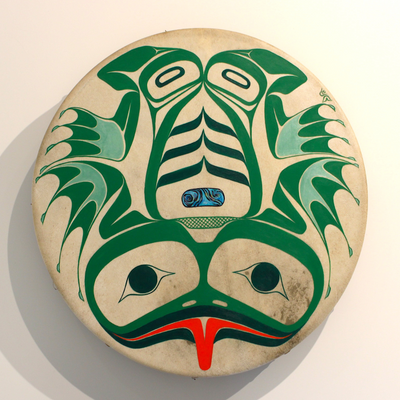 Hlk’yáan K’ustáan (Frog) Drum by Danielle Louise Allard (Haida)