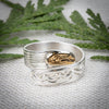 Hand carved 14k gold and silver Orca wrap ring with waves carved by Indigenous Canadian Artist Agnes Seaweed Wisden