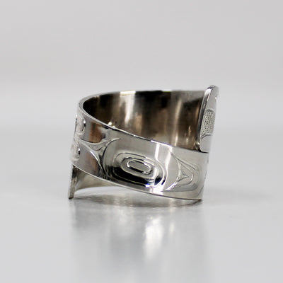 Wide Sterling Silver Raven Wrap Ring by James Sawyer (Haida) - Ring Size 11+