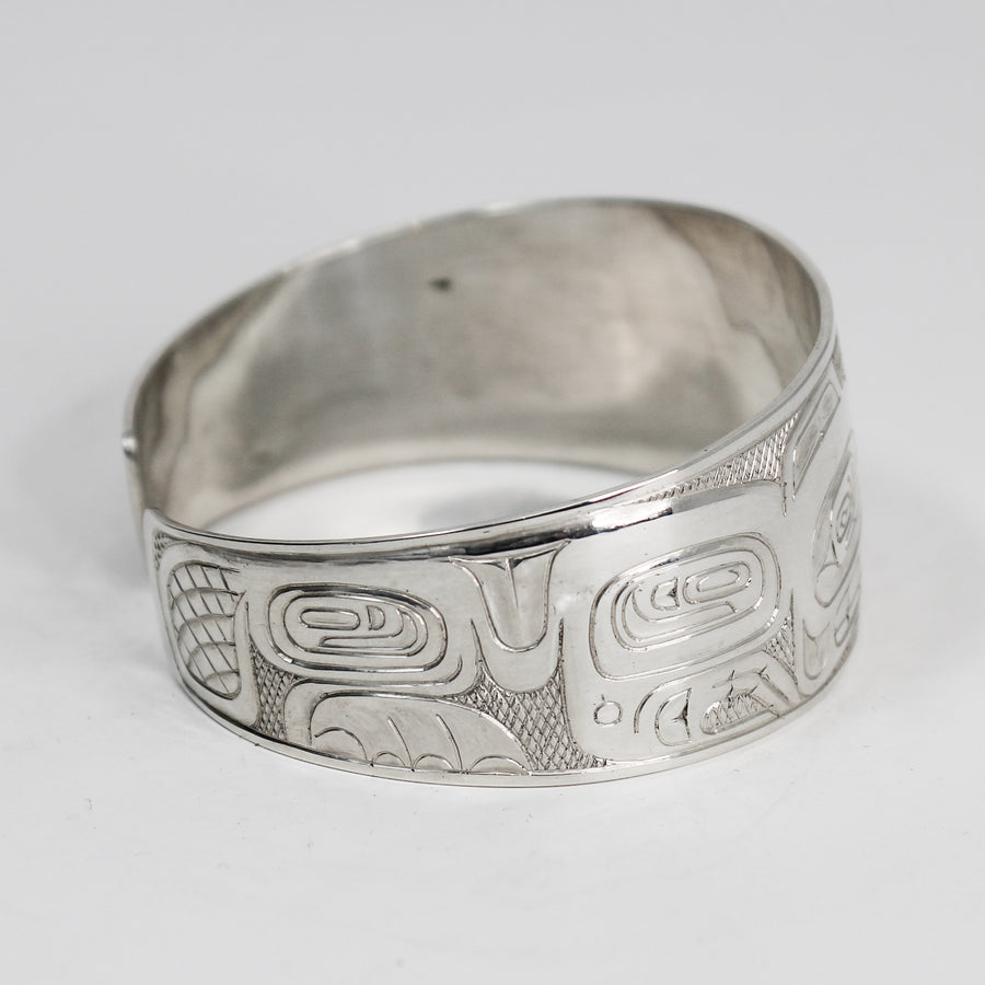 Sterling Silver Beaver Bracelet by Ding Hutchingson (Haida)
