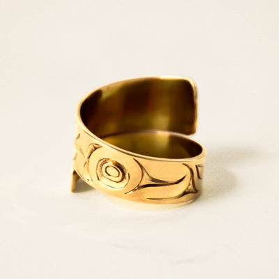 Wide 14K Gold Bear Wrap Ring by James Sawyer (Haida)