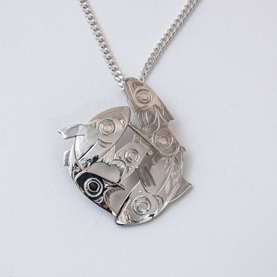 Sterling Silver Salmon Pendant by Ding Hutchingson (Haida)