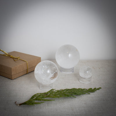 Clear Quartz Crystal Spheres with Rainbows