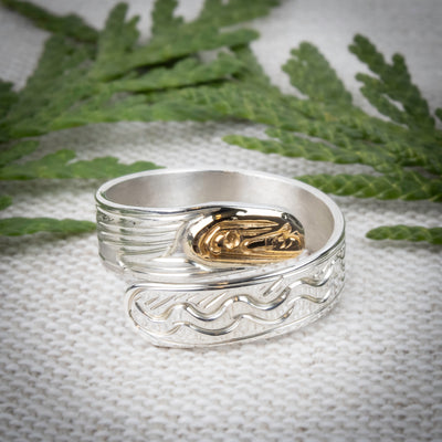 14k Gold & Sterling Silver Orca Wrap Ring by Agnes Seaweed Wisden ('Namgis)