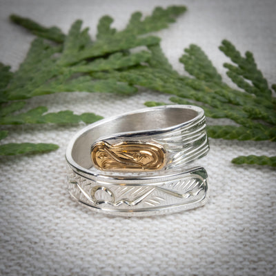 14k Gold & Sterling Silver Eagle Wrap Ring by Agnes Seaweed Wisden ('Namgis)