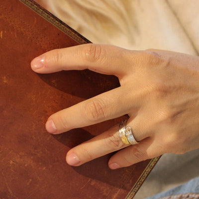 Hand carved 14k gold and silver Orca wrap ring with waves carved by Indigenous Canadian Artist Agnes Seaweed Wisden