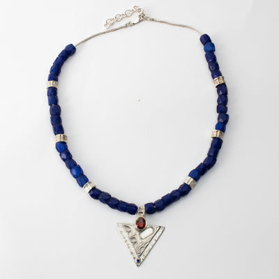 Hummingbird Necklace with Russian Blue Trade Beads by Morgan Asoyuf (Ts'ymsen)