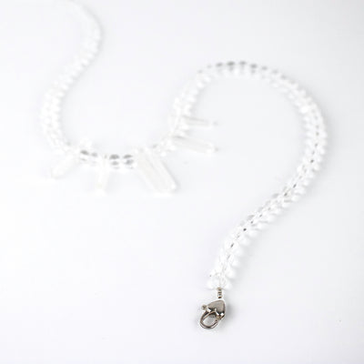 Beaded Clear Quartz Necklace with Raw Quartz Crystals