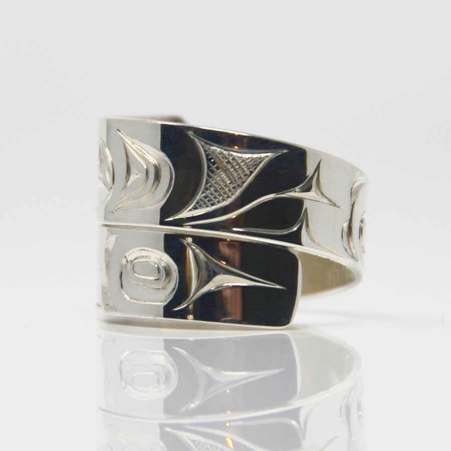 Wide Sterling Silver Bear Wrap Ring by James Sawyer (Haida)